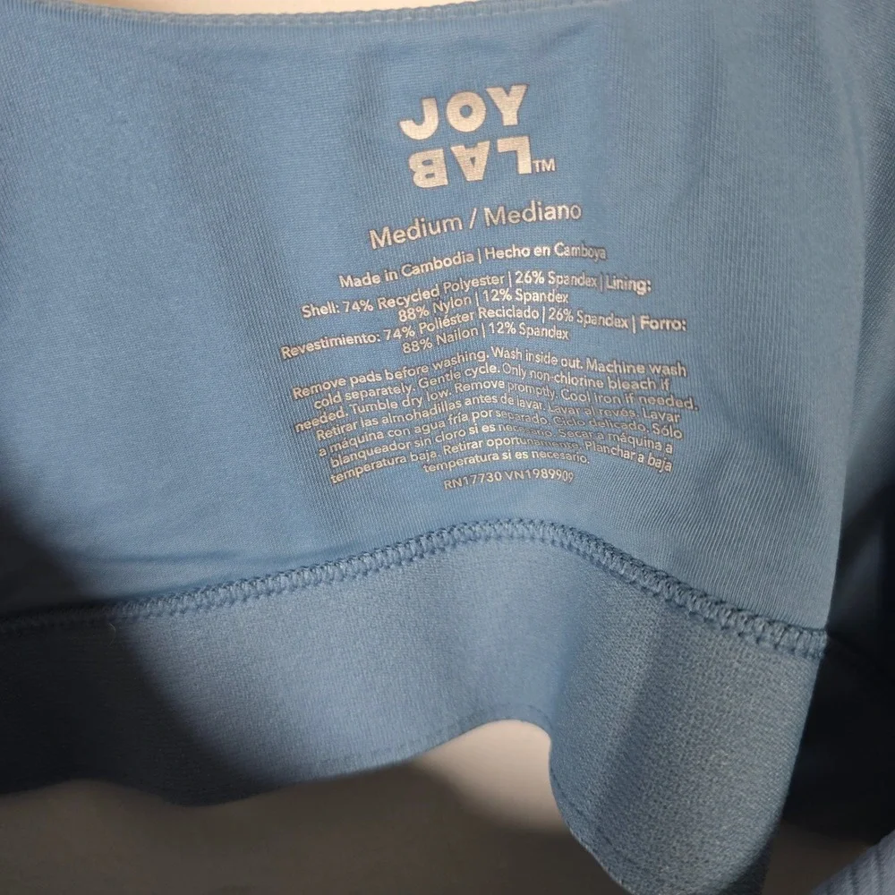 JoyLab Womens Ribbed Lace Up Front Sports Bra Dusty Blue Medium Activewear‎